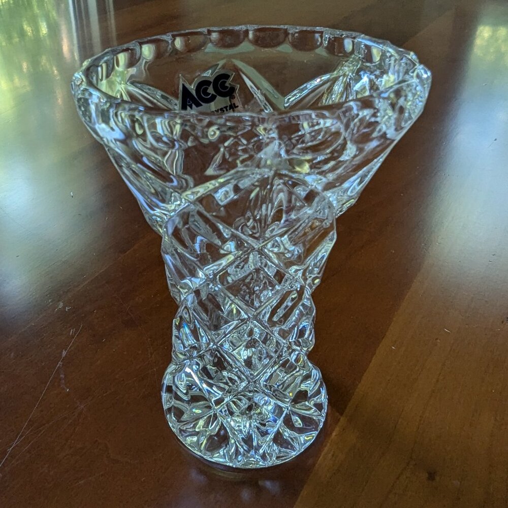 Small Lead ACC Crystal Vintage Hand Cut Vase 4" Yugoslavia